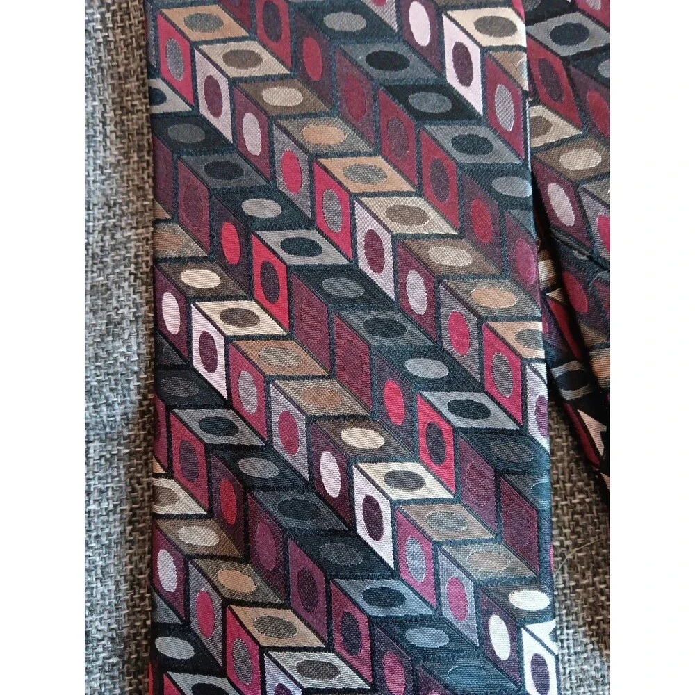 Tie 70s 80s 90s Y2K Mens Claiborne Crazy Horse Gray Red Beige 3.75 Wide 60 Long